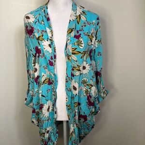 Victorias Secret Floral Kimono Wrap Turquoise Blue Daisy Print XS/S‎